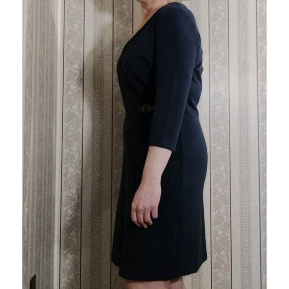 Tommy Hilfiger‎ Womens 3/4 Sleeve Navy Dress Faux Wrap Leather Buckle Large - Picture 3 of 9